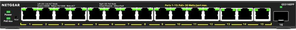 Šakotuvas NETGEAR 16PT GE Plus komutatorius su didelio galingumo POE+