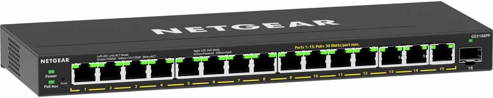 Šakotuvas NETGEAR 16PT GE Plus komutatorius su didelio galingumo POE+