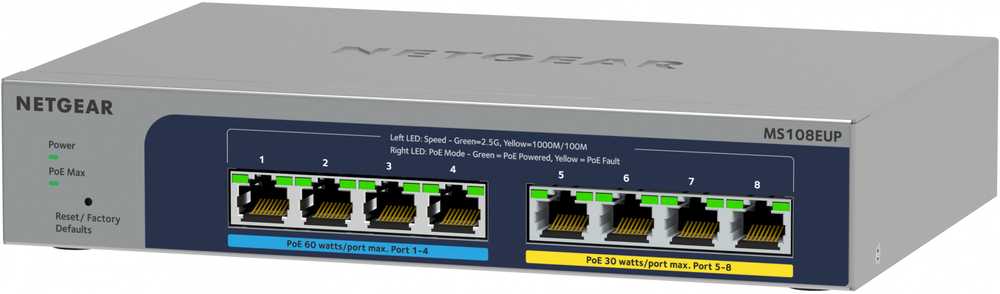 Šakotuvas NETGEAR MS108EUP Managed L2/L3 2.5G Ethernet (100/1000/2500) Power over Ethernet (PoE) Pilkas