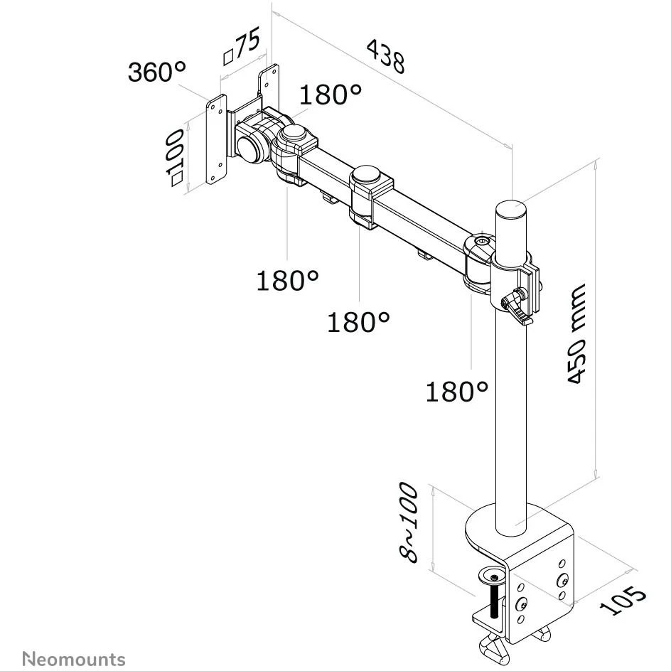 Laikiklis Neomounts NewStar LCD Monitorius Arm (spaustukas) - 5 judesiai - ilgis 434mm