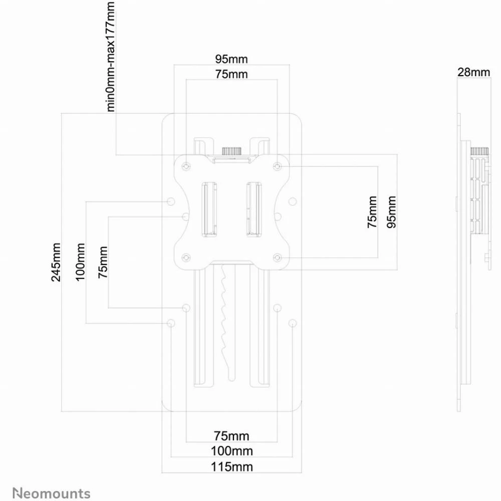 Laikiklis „Neomounts NEWSTAR“ REGULIUOJAMAS AUKŠČIO ADAPTERIS (SURINKIMAS PRIE VESA 75/100) - Sidabrinis