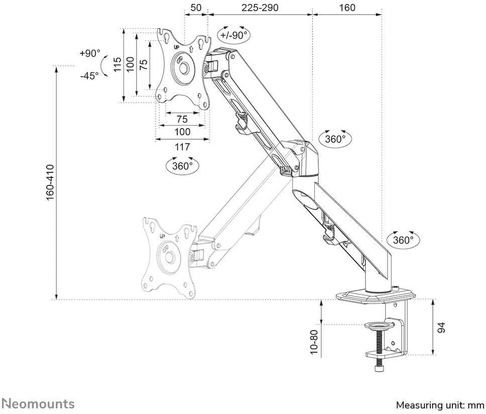 Laikiklis NEOMOUNTS BY NEWSTAR GAS SPRING DESK MOUNT (CLAMP/GROMMET)