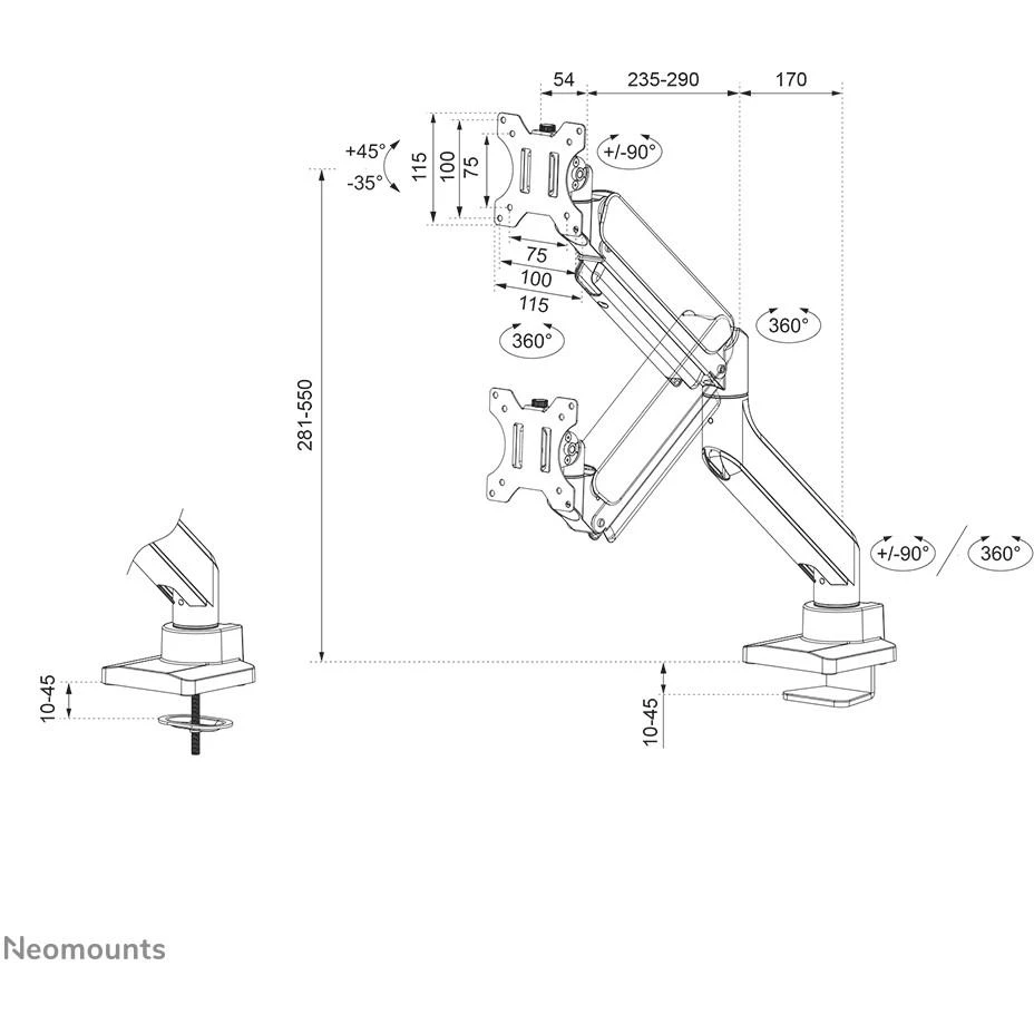 Laikiklis Neomounts NEOMONTS PAGAL NEWSTAR STALO MOUNT 1 EKRANĄ (TOPFIX CLAMP & GROMMET)