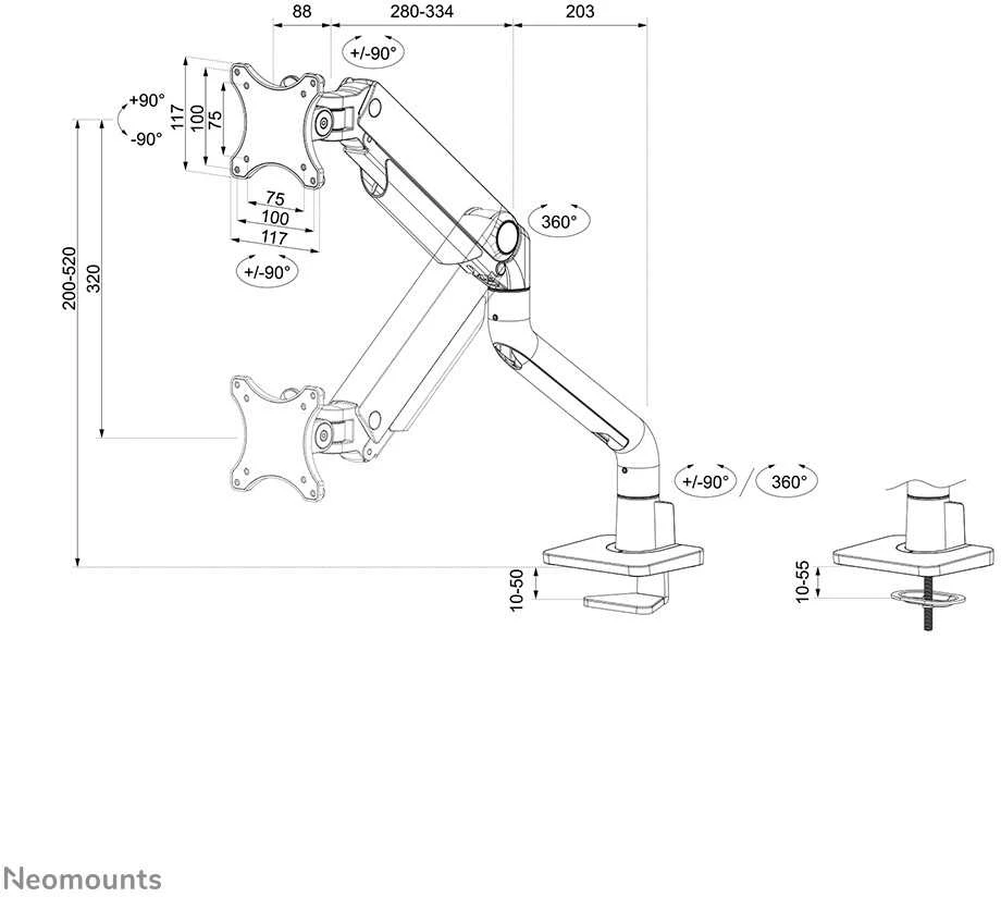 Laikiklis NEOMOUNTS PASIRINKITE STALO MONTAVIMĄ, VIENĄ EKRANĄ (TOPFIX CLAMP & GROMMET)