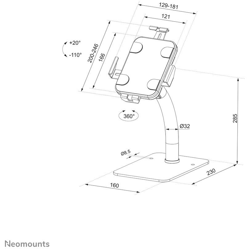 NEOMOUNTS BY NEWSTAR DS15-625BL1 TILT- & ROTATABLE COUNTERTOP Planšetinio kompiuterio dėklas FOR 7,9-11" TABLETS - Juodas