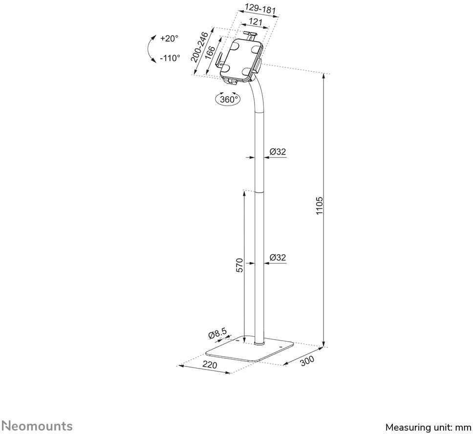 NEOMOUNTS BY NEWSTAR FL15-625BL1 TILT- AND ROTATABLE Planšetė FLOOR STAND FOR 7,9-11" TABLETS - Juodas