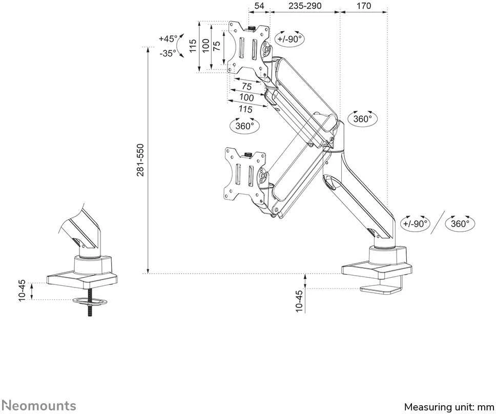 Laikiklis Neomounts NEOMONTS PAGAL NEWSTAR STALO MOUNT 1 EKRANĄ (TOPFIX CLAMP & GROMMET)