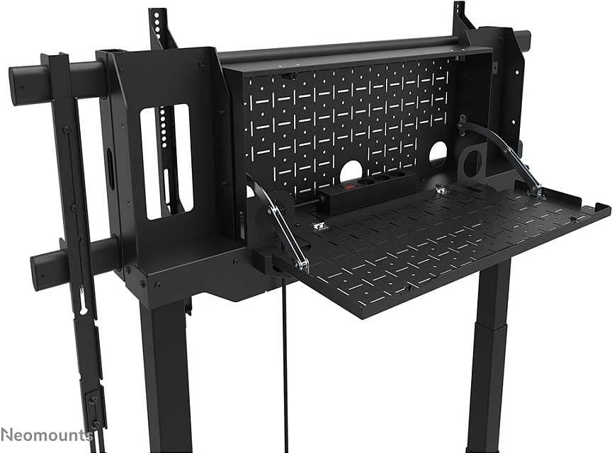 Laikiklis „NEOMOUNTS MOVE LIFT XL“ MOTORIZUOTAS MOBILUSIS STOVAS SU SANDĖLIAVIMO DĖŽE, 10 CM, RATUKAI, GRINDYS – VESA MAX 1200X600