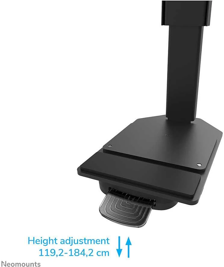 Laikiklis „NEOMOUNTS MOVE LIFT XL“ MOTORIZUOTAS MOBILUSIS STOVAS SU SANDĖLIAVIMO DĖŽE, 10 CM, RATUKAI, GRINDYS – VESA MAX 1200X600