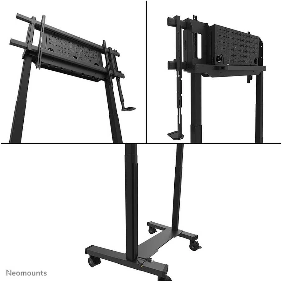 Laikiklis „NEOMOUNTS MOVE LIFT XL“ MOTORIZUOTAS MOBILUSIS STOVAS SU SANDĖLIAVIMO DĖŽE, 10 CM, RATUKAI, GRINDYS – VESA MAX 1200X600