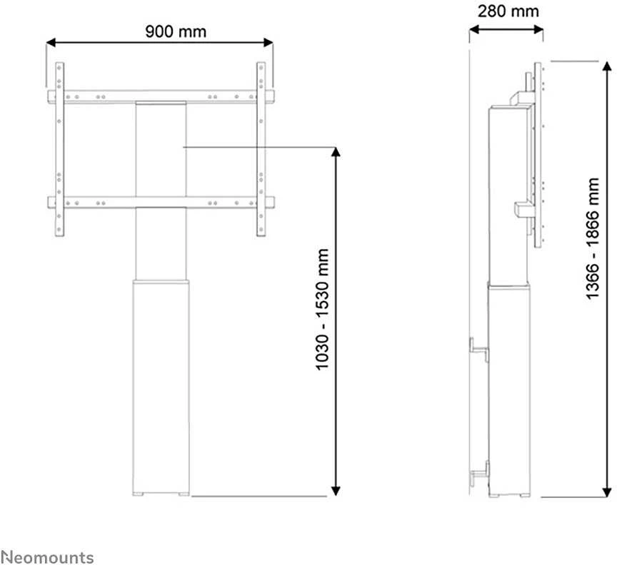 Neomounts NEWSTAR MOTORIZUOTAS GRINDŲ STOVAS / SIENOS LAIKIKLIS - VESA 200X200 IKI 800X600 42-100" Juodas