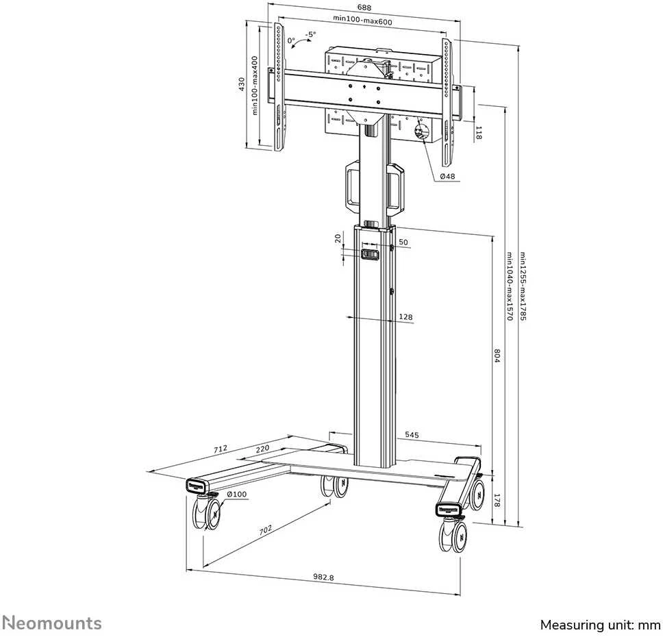 Laikiklis NEOMOUNTS BY NEWSTAR SELECT MOBILE DISPLAY FLOOR STAND (32-75") 10 CM. WHEELS Juodas