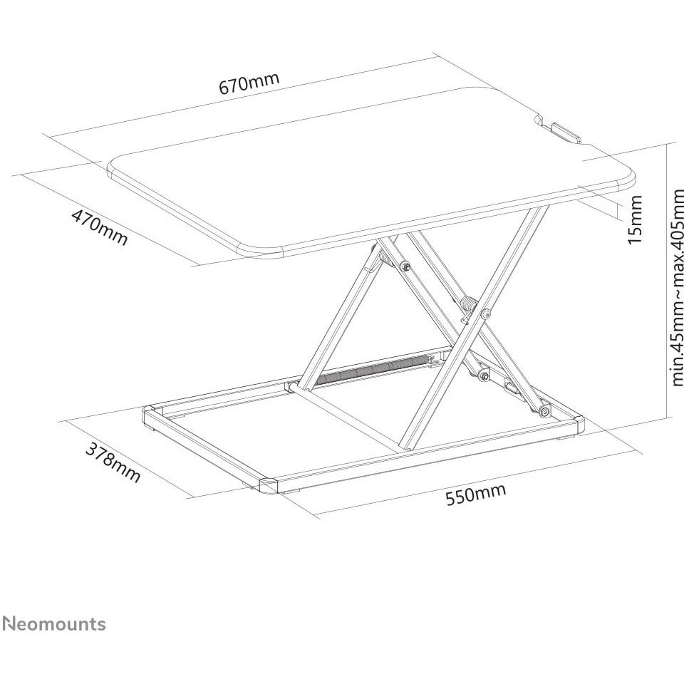 „Neomounts NEWSTAR WORKSTATION“ – SĖDIMO-STOVIMO DARBO VIETA (AUKŠČIO REGULIAVIMAS: 4–40 CM), Juodas