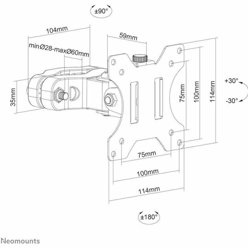 Laikiklis NEOMOUNTS BY NEWSTAR SCREEN POLE CLAMP/TRUSS MOUNT 1 PIVOT VESA 100X100 (POLE DIAMETER 28-60 MM)