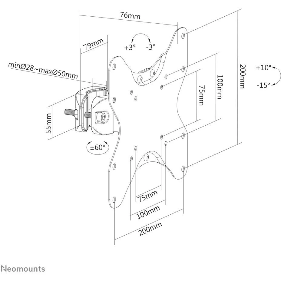 Laikiklis NEOMOUNTS BY NEWSTAR SCREEN POLE CLAMP/TRUSS MOUNT 1 PIVOT VESA 200X200 (POLEDIAMETER 28-50 MM)