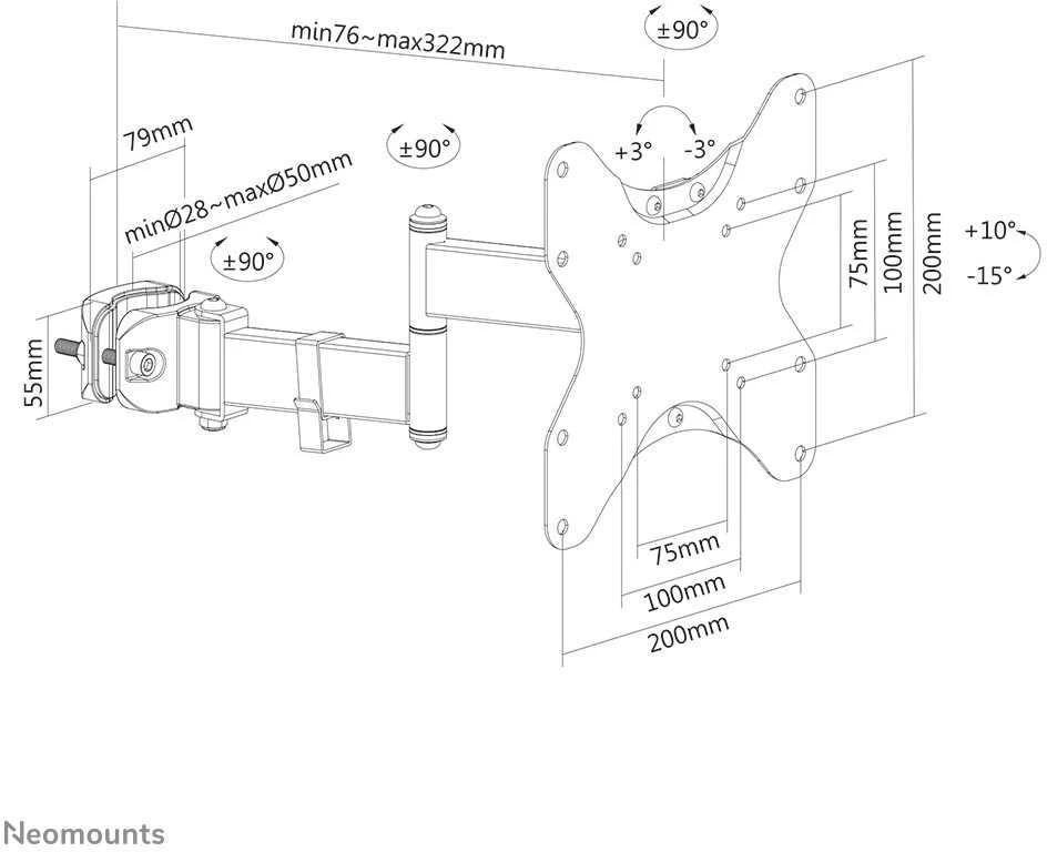 Laikiklis NEOMOUNTS BY NEWSTAR SCREEN POLE CLAMP/TRUSS MOUNT 3 PIVOTS VESA 200X200 (POLE DIAMETER 28-50 MM)