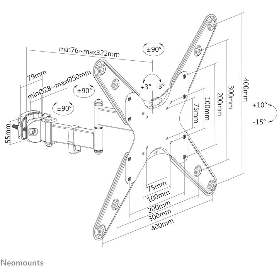 Laikiklis NEOMOUNTS BY NEWSTAR SCREEN POLE CLAMP/TRUSS MOUNT 3 PIVOTS VESA 400X400 (POLE DIAMETER 28-50 MM)
