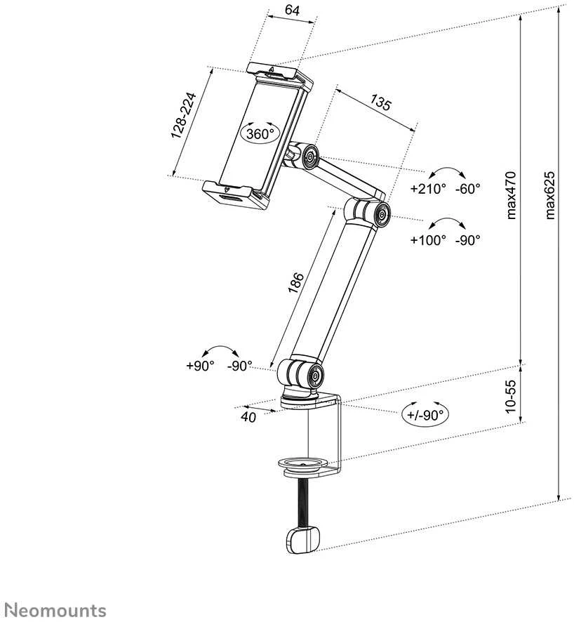 NEOMOUNTS Planšetės RAŠO STALO spaustukas (TINKA NUO 4,7" IKI 12,9")