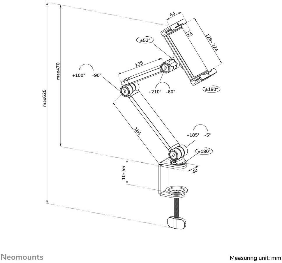 NEOMOUNTS Planšetė DESK CLAMP (SUITED FROM 4,7" UP TO 12.9") Baltas