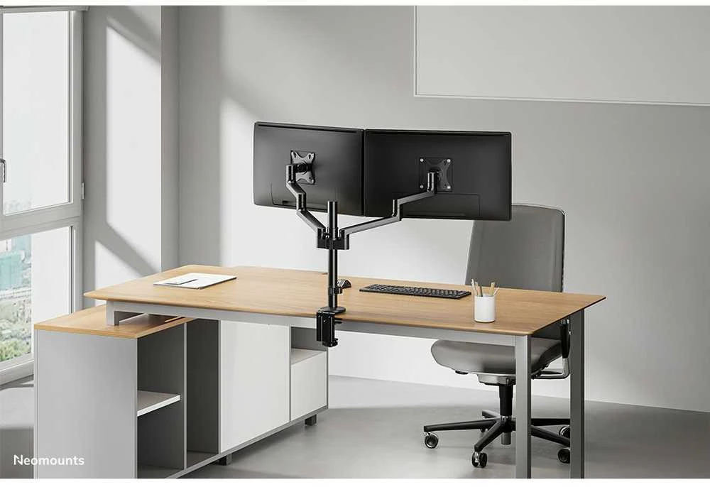 Laikiklis NEOMOUNTS SCREEN STALO MONTUVAS DVIEM EKRANAMS, Juodas (CLAMP+GROMMET)