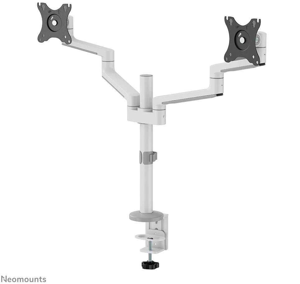 Laikiklis NEOMOUNTS SCREEN STALO MONTAVIMAS DVIEJIEMS MONITORIAMS, Baltas (CLAMP+GROMMET)