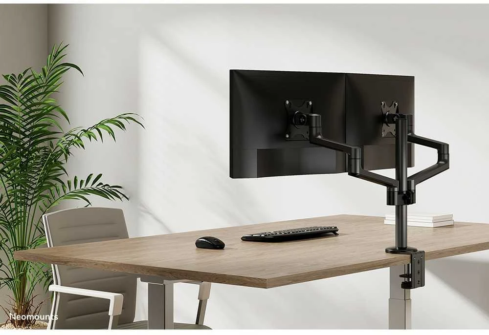 Laikiklis NEOMOUNTS SCREEN STALO MONTUVAS DVIEM EKRANAMS, Juodas (CLAMP+GROMMET)