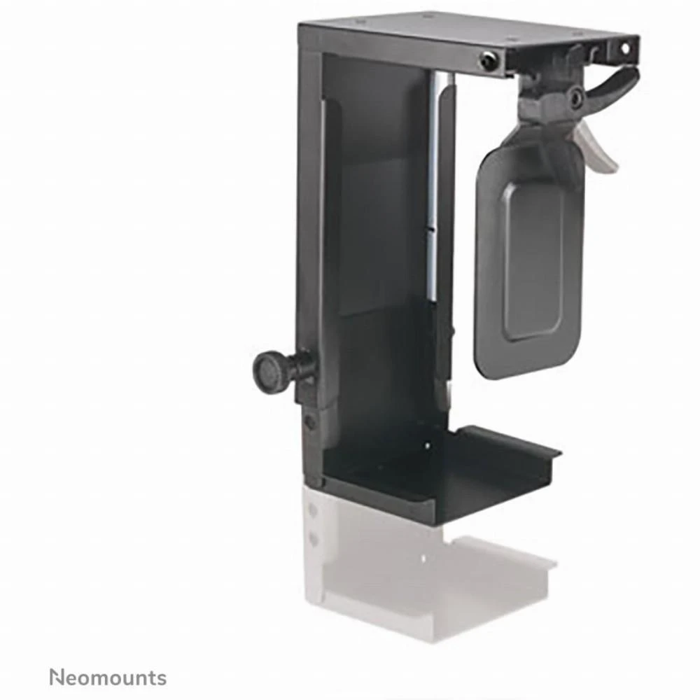 „Neomounts by Newstar“ po stalu tvirtinamas kompiuterio laikiklis (tinkami kompiuterio matmenys - aukštis: 20–36 cm / plotis: 5–10 cm) - Juodas