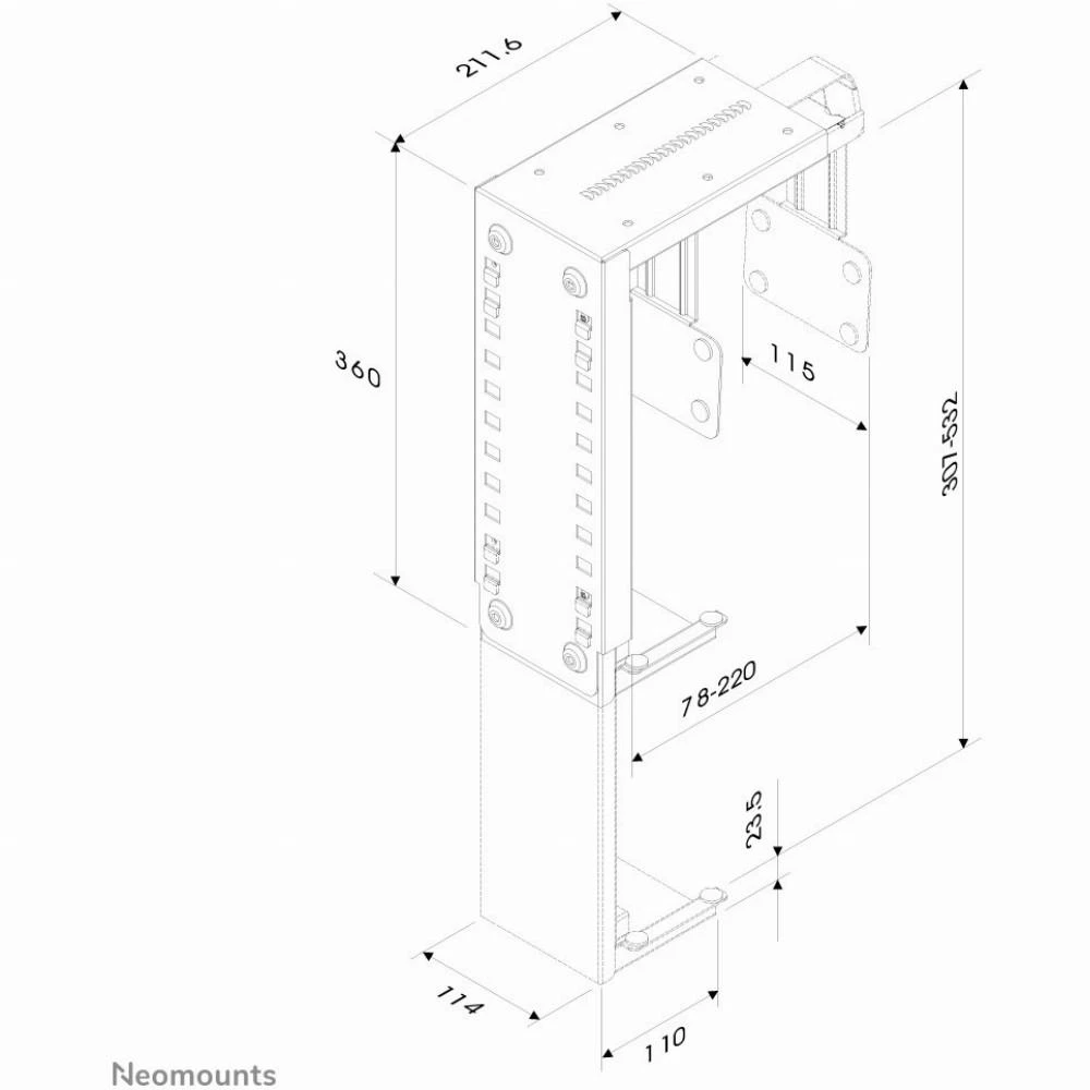 Neomounts NewStar CPU laikiklis (PC aukštis: 30-53 cm / plotis PC: 8-22 cm), c:Sidabrinis