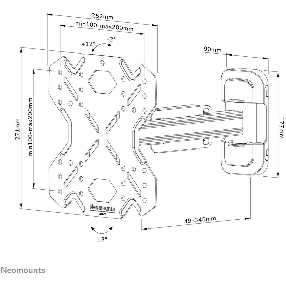 Laikiklis NEOMOUNTS SELECT SCREEN WALL MOUNT (FULL MOTION, 2 PIVOTS, VESA 200X200)
