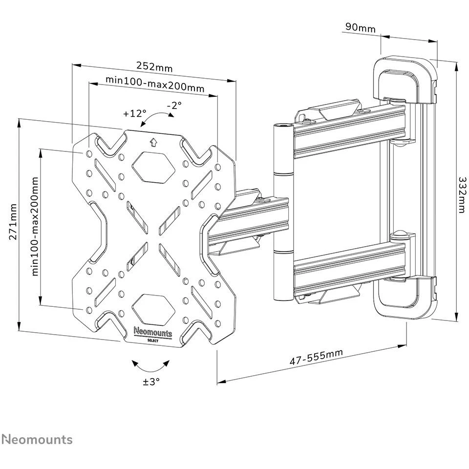 Laikiklis NEOMOUNTS SELECT SCREEN WALL MOUNT (FULL MOTION, 3 PIVOTS, VESA 200X200)
