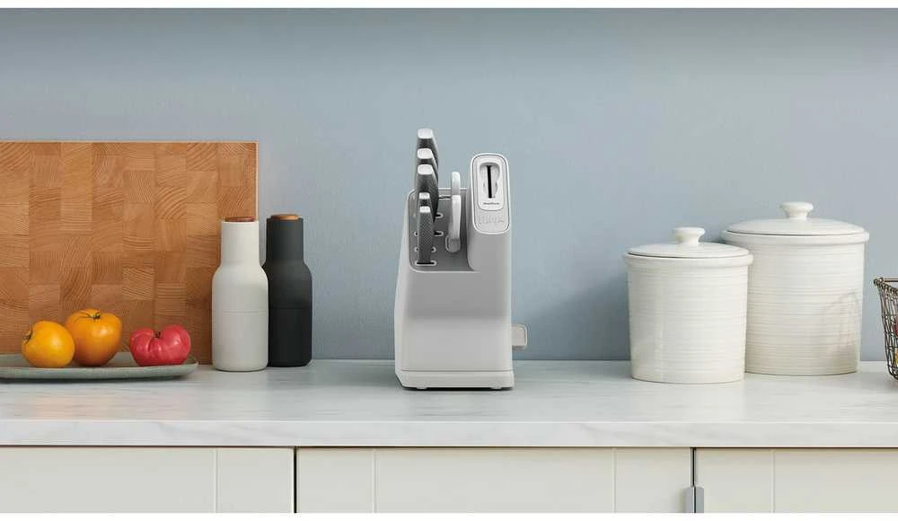 Ninja Kitchen StaySharp nerūdijančio plieno 6 dalių peilių rinkinys + baltas peilių laikymo blokas - K62006EUWH
