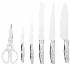 Ninja Kitchen StaySharp nerūdijančio plieno 6 dalių peilių rinkinys + baltas peilių laikymo blokas - K62006EUWH