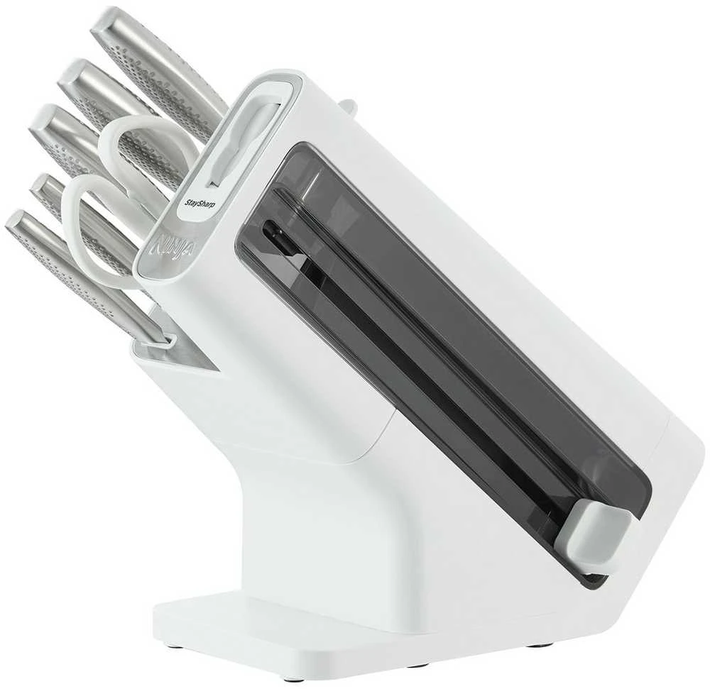 Ninja Kitchen StaySharp nerūdijančio plieno 6 dalių peilių rinkinys + baltas peilių laikymo blokas - K62006EUWH
