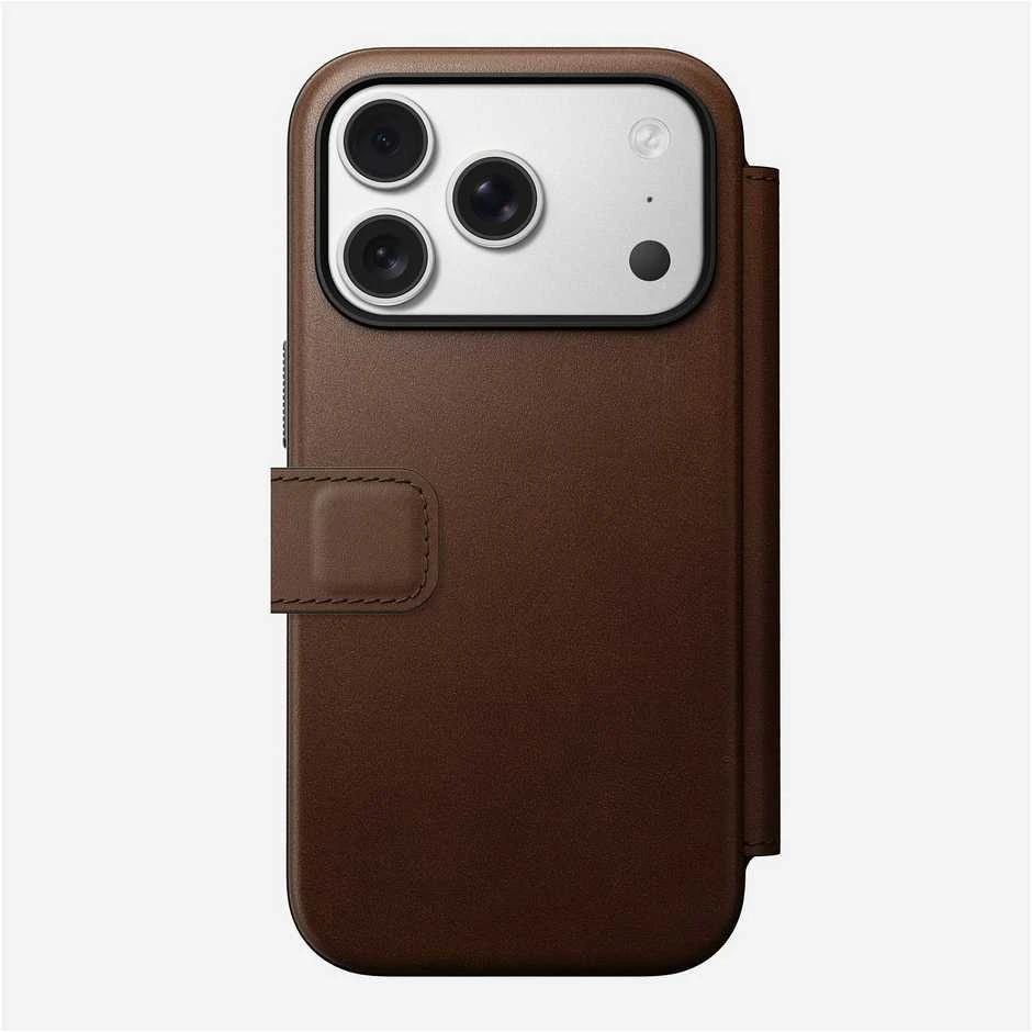 Dėklas Nomad Modern Leather Folio, ruda - iPhone 17 Pro