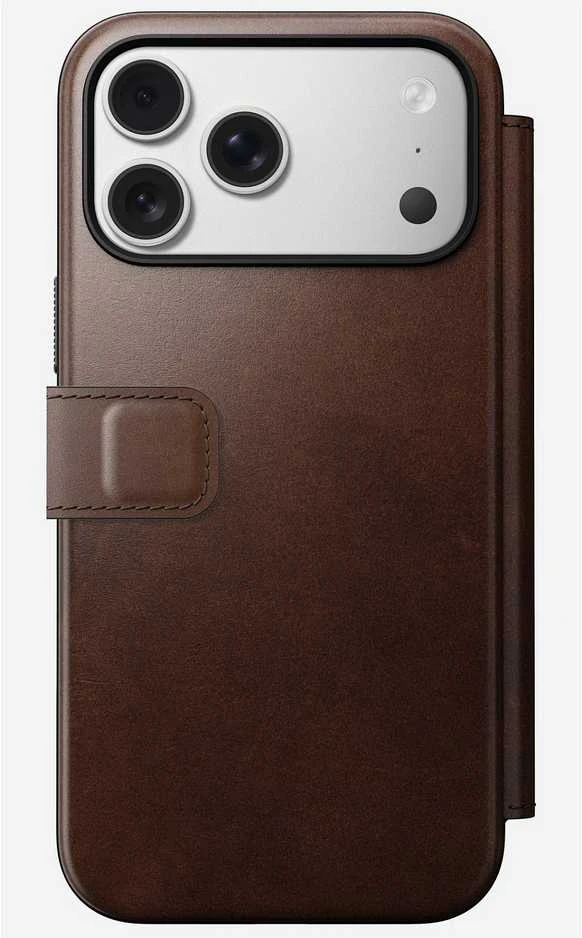 Dėklas „Nomad Modern Leather Folio“, kaimiško stiliaus rudas (Horween) – „iPhone 17 Pro Max“
