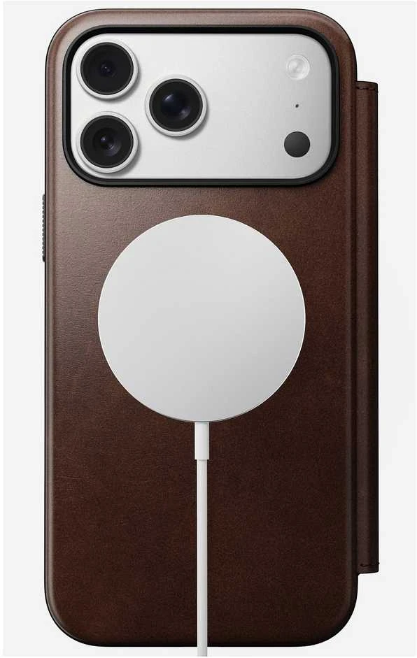 Dėklas „Nomad Modern Leather Folio“, kaimiško stiliaus rudas (Horween) – „iPhone 17 Pro Max“