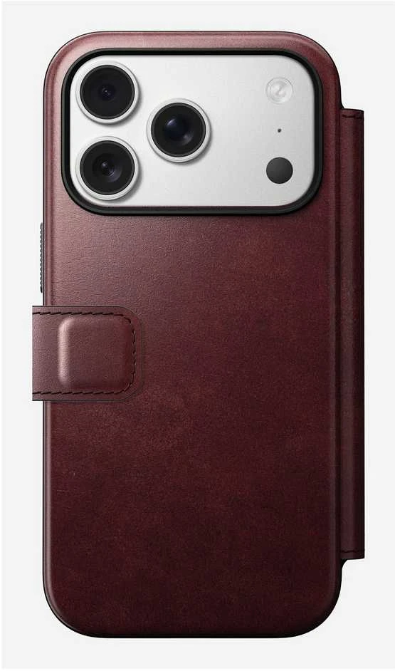 Dėklas Nomad Modern Leather Folio, burgundy (Horween) - iPhone 17 Pro