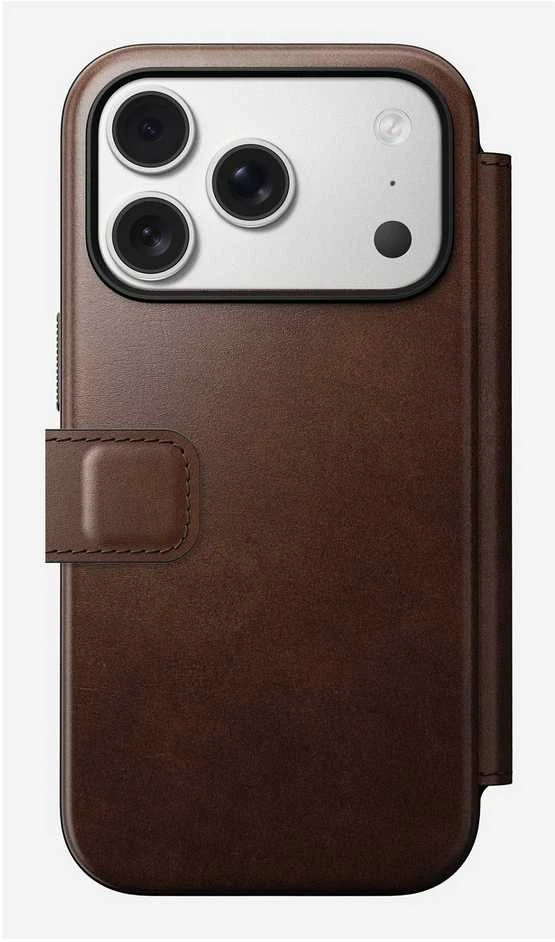 Dėklas Nomad Modern Leather Folio, rustic ruda (Horween) - iPhone 17 Pro