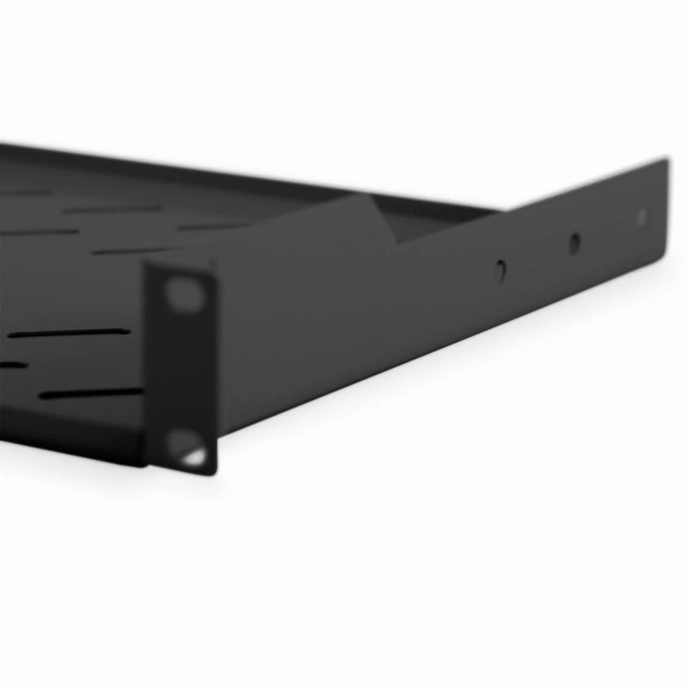 „Digitus“ | Fiksuota lentyna stelažams | DN-19 TRAY-1-SW | Fiksuoto montavimo lentynas galima lengvai sumontuoti ant dviejų priekinių 483 mm (19 colių) profilio bėgelių jūsų 483 mm (19 colių) tinklo arba serverių spintoje. Dėl stabilaus, perforuoto plieno lakšto, pasižyminčio didele apkrova, jie yra optimalus paviršius komponentams, kurie nėra tinkami 483 mm (19 colių) | Juodas