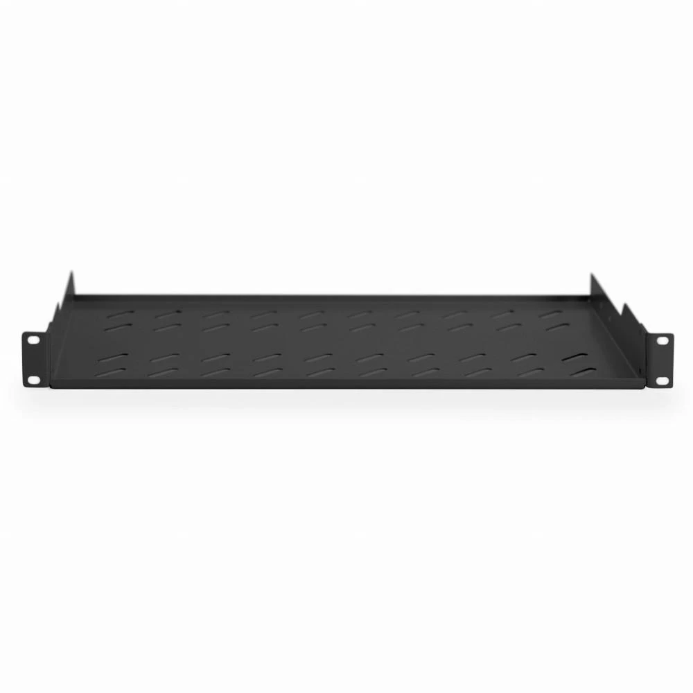 „Digitus“ | Fiksuota lentyna stelažams | DN-19 TRAY-1-SW | Fiksuoto montavimo lentynas galima lengvai sumontuoti ant dviejų priekinių 483 mm (19 colių) profilio bėgelių jūsų 483 mm (19 colių) tinklo arba serverių spintoje. Dėl stabilaus, perforuoto plieno lakšto, pasižyminčio didele apkrova, jie yra optimalus paviršius komponentams, kurie nėra tinkami 483 mm (19 colių) | Juodas