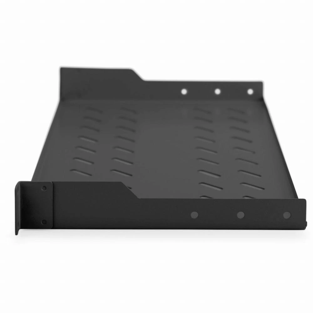 „Digitus“ | Fiksuota lentyna stelažams | DN-19 TRAY-1-SW | Fiksuoto montavimo lentynas galima lengvai sumontuoti ant dviejų priekinių 483 mm (19 colių) profilio bėgelių jūsų 483 mm (19 colių) tinklo arba serverių spintoje. Dėl stabilaus, perforuoto plieno lakšto, pasižyminčio didele apkrova, jie yra optimalus paviršius komponentams, kurie nėra tinkami 483 mm (19 colių) | Juodas