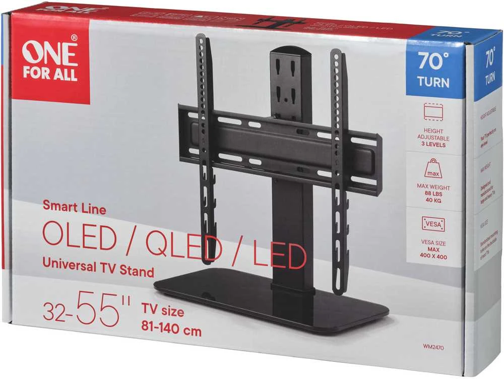 Laikiklis ONE For ALL | Išmanusis stalinis televizoriaus stovas WM 2470 | Reguliuojamo aukščio | 81–139 cm | Maksimali apkrova 40 kg