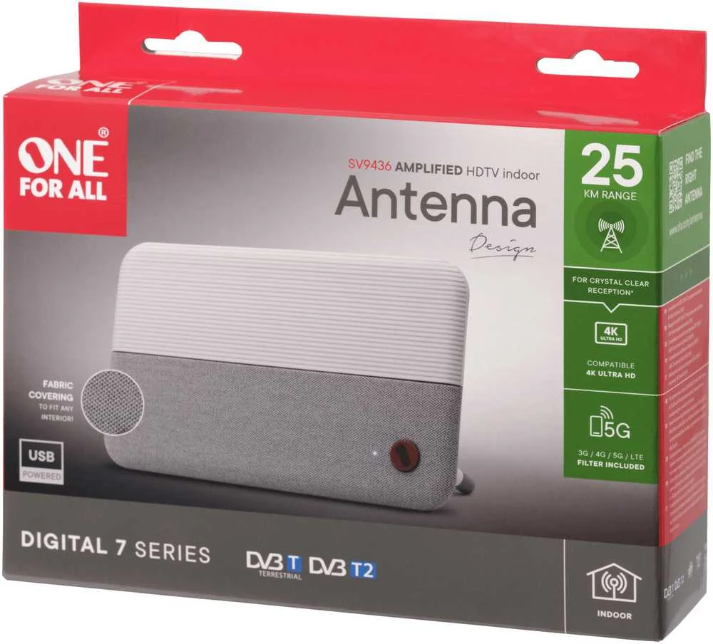 Skaitmeninė vidaus antena ONE FOR ALL 4K Ultra HD, 3G/4G/5G filtras / SV9436