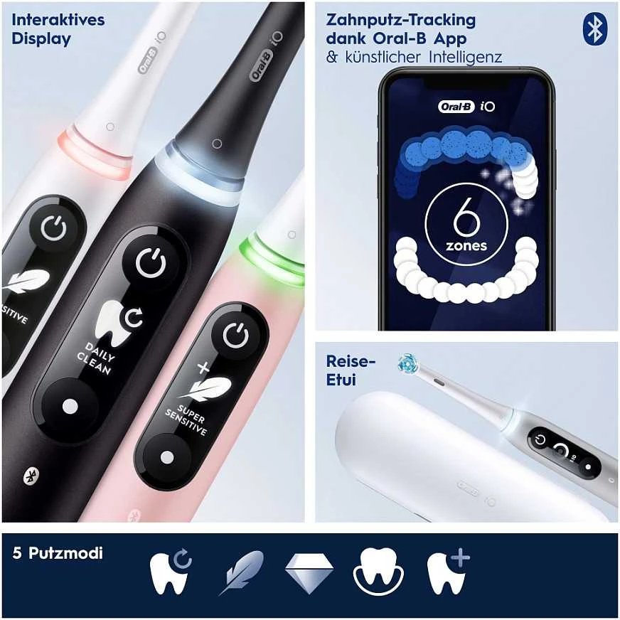 Oral-B Dantų šepetėlis + Travel Case | iO6 | Įkraunamas | Suaugusiems | Šepetėlių skaičius galvutės įeina 1 | Number of teeth brushing modes 5 | Rožinė