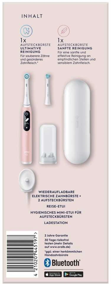 Oral-B Dantų šepetėlis + Travel Case | iO6 | Įkraunamas | Suaugusiems | Šepetėlių skaičius galvutės įeina 1 | Number of teeth brushing modes 5 | Rožinė