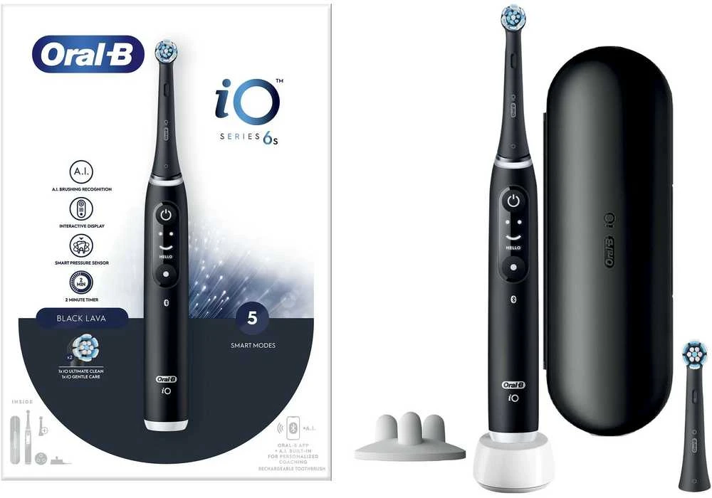 Oral-B Elektrinis dantų šepetėlis | iO6s | Įkraunamas | Suaugusiems | Šepetėlių skaičius galvutės įeina 1 | Number of teeth brushing modes 5 | Juodas Lava
