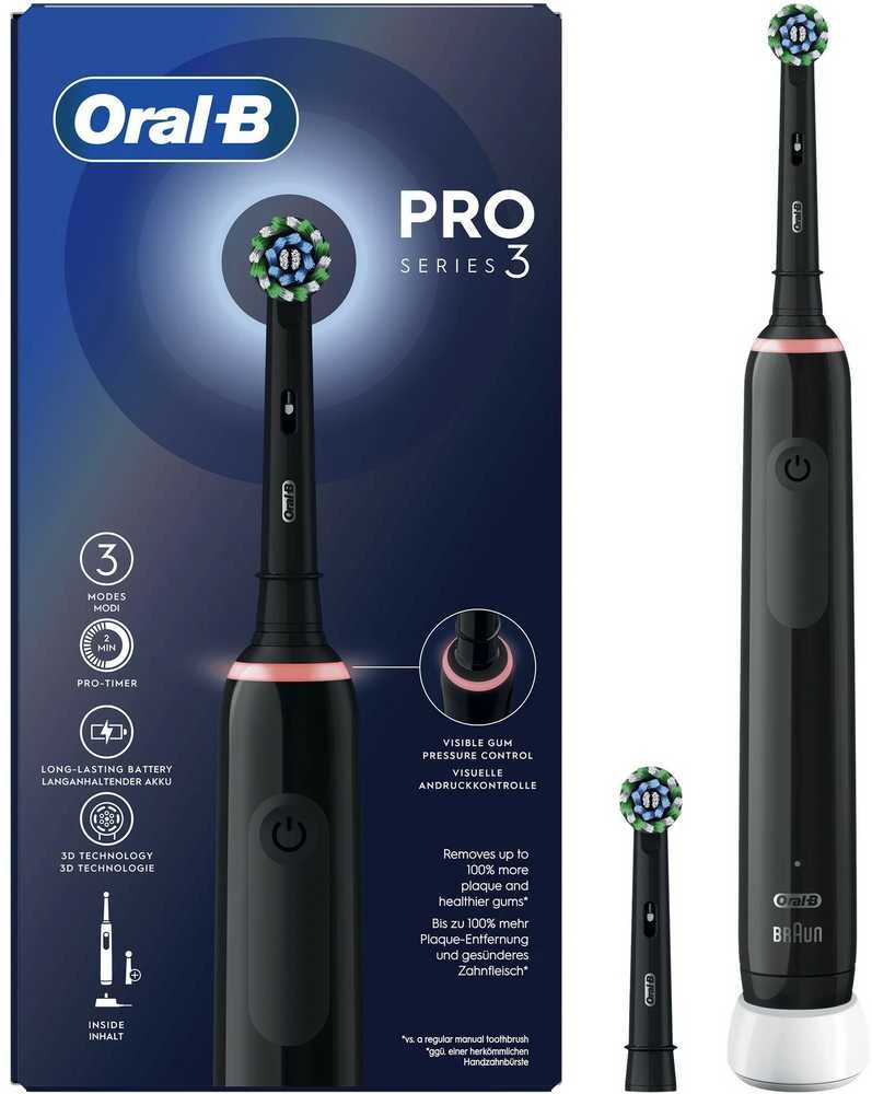 Braun Oral-B Pro 3 3000 Cross Action Elektrinis dantų šepetėlis, juodas
