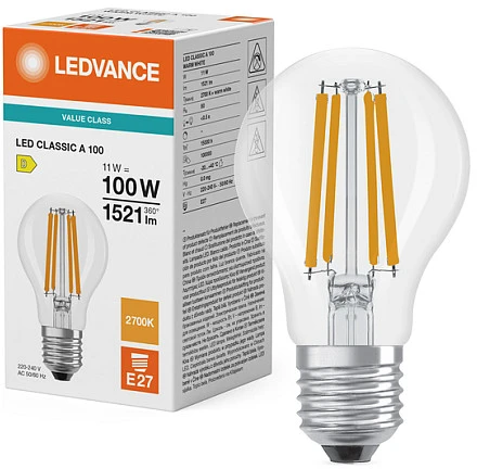 Osram 11W LED lemputė CLASSIC A, E27, skaidri, 300°, 2700K