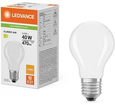 Osram 3,4W LED lemputė CLASSIC A, E27, matinės baltos sp., 300°, 2700K