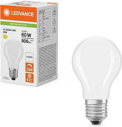 Osram 5,9W LED lemputė CLASSIC A, E27, matinės baltos sp., 300°, 4000K, dimeriuojama